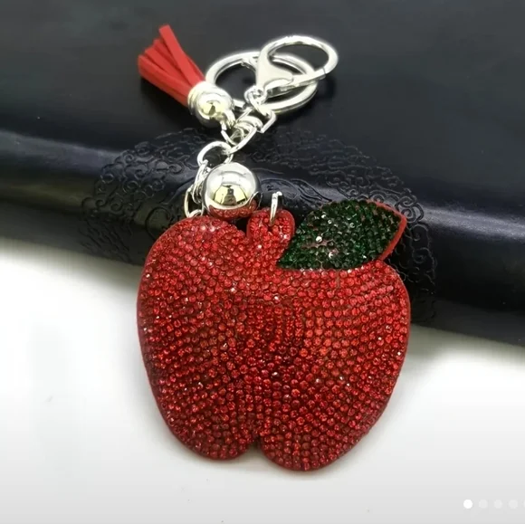 🆕️🍎RHINESTONE APPLE HANDBAG CHARM / KEYCHAIN🍎 - Picture 2 of 7